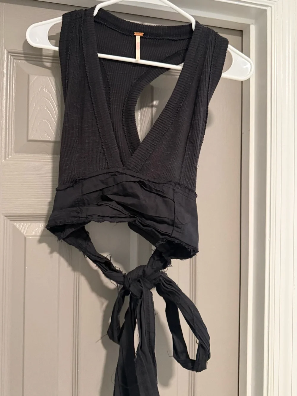 Free People Black Tie-Back V-Neck Crop Top